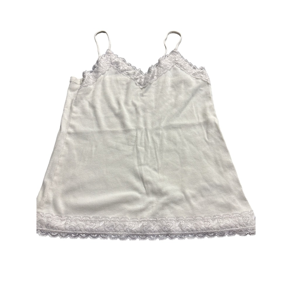 Wild Fable White Ribbed Lace Trim V-Neck Camisole Tank Top Size Medium